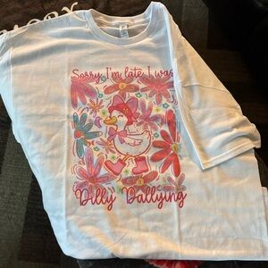 🐿️Adult Tee w/ Pink Floral Duck Design- New - Boutique- Multiple sizes
